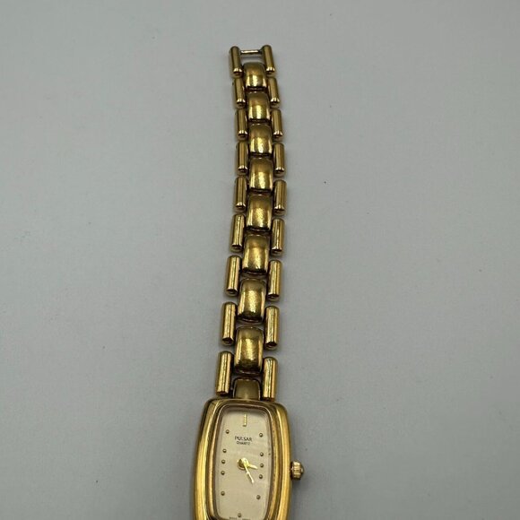 Pulsar Watch Women Gold Tone Rectangle 16MM Dial V400-X008 Quartz New Battery - Picture 5 of 14